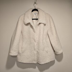 Chicos Shearling Teddy Coat Sz 3.5 US 18 English Cream White Faux Fur Peacoat